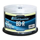 Optical Quantum OQBDR06LT-50 6X 25 GB BD-R Single Layer Blu-Ray Recordable Blank Media Logo Top, 50-Disc Spindle