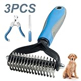 Tetragonal tree 3 PCS Pet Grooming Tool - 2 Sided Undercoat Rake for Dogs & Cats. Easy to Remove Loose Dematting, Tangles and Mats, Reduces Shedding by up to 95%, Blue