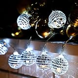 LED Disco Ball Decorations Mirror Disco Ball Ornaments 70s Disco Party Supplies Mini Disco Ball Tree Ornament Light Battery Operated Disco Ball with String(Silver White, 5.91 ft Long)