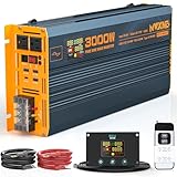 MWXNE 3000W Pure Sine Wave Power Inverter DC 12V to 110V 120V with Fast Charging Type-C& 3 USB Ports LCD Display Remote Controller Power inverters for Vehicles,RV,Truck,Off-Grid Solar System