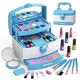 PERRYHOME Kids Makeup Kit for Girl 35 Pcs Pretend Play Makeup Set, Washable Makeup Kit Real Cosmetic Toy Beauty Set with Box, Safe & Non-Toxic Frozen Makeup Set for 3-12 Years Old Kids Birthday Gift
