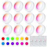 Aokpsrt Puck Lights with Remote Control, 16 Color Changeable Wireless LED Lights,Under Cabinet Lights, Battery Operated Lights with Dimmer & Timmer Great for Closet, Bedroom,Kitchen(12 Packs)