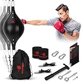 Boxerpoint Double End Punching Bag Kit | PU Leather, 2x41 Adjustable Cords, Hand Wraps, Carry Bag and Installation | Boxing Equipment for Home and Gym
