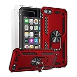 ULAK Compatible with iPod Touch 7 Case/iPod Touch 6 Case with 2 HD Screen Protectors, Hybrid Rugged Shockproof Cover with Built-in Kickstand for iPod Touch 7th/6th/5th Generation (Red)