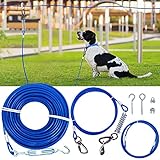 Dog Tie Out Runner Cable for Yard, Heavy Duty Dog Trolley System for Large Dogs,100ft Dog Zipline Aerial Run with 10ft Pulley Runner Line and Cable Sling for Yard, Outside, Camping