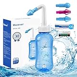 Neti Pot Sinus Rinse Bottle Nose Wash Cleaner Pressure Rinse Nasal Irrigation for Adult & Kid BPA Free 300 ML with 30 Nasal Wash Salt Packets and Sticker Thermometer(Blue)