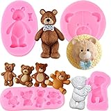 Mujiang Bear Silicone Fondant Molds For Chocolate Candy Gum Paste Crafting Polymer Clay Cake Decorating Set Of 4