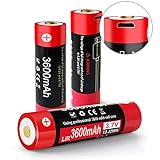 3.7V Button Top Batteries USB Rechargeable Battery 3600mAh for Klarus Flashlight (XT11X, XT11GT, XT30R.) (2-Pack)