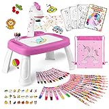 Unicorn Drawing Projector Table Set for Kids Girls Include Unicorn Art Supplies, Pink Doodle Sketcher Table Kit Toddler Tracing and Painting Projection