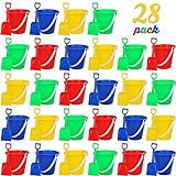 Shindel 28PCS Beach Buckets, Colorful Sand Buckets with Shovels Multi Purpose for Beach, Fun Summer Activities, Beach Essentials, and Camping Gear