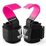 Professional Lifting Straps and Heavy Duty Hooks | 7mm Think Neoprene Padded Wrist Wraps for Weightlifting Support & Grip - Ideal Gym Gloves for Men Women Pair - Pink