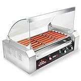Olde Midway PRO18 Electric Grill Cooker Machine, 18 Hot Dog 7 Roller with Cover, Commercial Grade, Stainless Steel