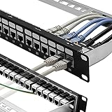 Rapink Patch Panel 24 Port Cat6A with Inline Keystone 10G Support, Coupler Patch Panel STP Shielded 19-Inch with Removable Back Bar, 1U Network Patch Panel for Cat7, Cat6, Cat6A, Cat5e