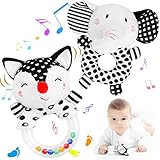 FPVERA Baby Rattles 0-6 Months: Soft Rattles for Babies 0-6 Months Newborn Sensory Toys, High Contrast Black and White Baby Toys 0-3 Months Plush Rattle Toy for Infant Boys Girls Shower Gift, 2PCS