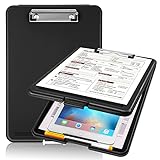 Sooez Clipboard with Storage, Plastic Storage Clipboard with Low Profile Clip, Heavy Duty Nursing Clipboards Foldable, Coaches Clipboard Case for Work Kids, Teacher Must Haves, Office School Supplies
