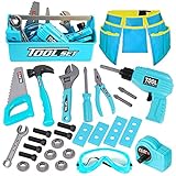 LOYO Kids Tool Set - Pretend Play Construction Toy with Tool Box Kids Tool Belt Electronic Toy Drill Construction Accessories Gift for Toddlers Boys Ages 3 , 4, 5, 6, 7 Years Old (Blue)