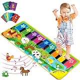 EduCuties Baby Musical Learning Toys , Floor Piano Playmat for Toddlers with Animal Flash Cards Music Sound for Early Education Touch Keyboard Blanket Birthday for Baby Boys Girls