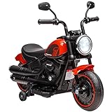Aosom Kids Motorcycle with Training Wheels, 6V Ride-on Toy for Ages 18-48 Months, Battery-Operated Motorbike for Kids with Single-Button Start, Headlight, Red