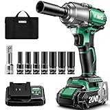 KIMO Cordless Impact Wrench 1/2', Brushless Impact Driver with 400 ft-lb Max Torque, 3000 RPM, 20V Electric Impact Wrench with 1 Hour Fast Charger & Variable Speeds, 1/2 Impact Gun for Car Home