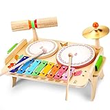 OATHX Kids Drum Set, Baby Musical Instruments Toys for Toddlers, 7 in 1 Wooden Xylophone Toddler Drum Set Percussion Instruments Musical Toys Birthday Gifts for Children Boys and Girls