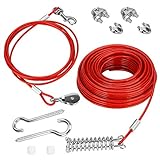 welltop Dog Tie Out Cable, 100 ft Heavy Duty Dog Aerial Run Cable with 10ft Pulley Runner Line for Dogs Up to 125lbs, Outdoor, Yard and Camping Running, Red
