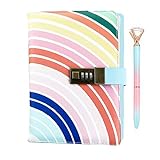 Diary with Lock Journal for Women 240 Pages Lock Journal with Combination lock A5 Password Notebook Refillable Leather Journal for Writing Locked Journals,Rainbow