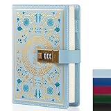 TIEFOSSI Locked Diary for Women, Vintage Flower Journal with Combination Lock B6 Writing Secret Notebook for Girls, Refillable Ruled Lined Paper (Light Blue)