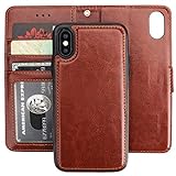 Bocasal iPhone Xs iPhone X Wallet Case with Card Holder PU Leather Magnetic Detachable Kickstand Shockproof Wrist Strap Removable Flip Cover for iPhone Xs/X 5.8 inch (Brown)