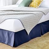 Linenspa 14 Inch Wrinkle and Fade Resistant-Machine Washable-Easy Use Pleated Microfiber Bed Skirt, Queen, Navy