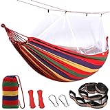 Anyoo Camping Cotton Hammock with Mosquito Fabric Hammock with Tree Straps for Hanging Durable Hammock Up to 450lbs Travel Hammock with Netting Hammock Swing for Outdoor Backyard Backpacking,Hiking