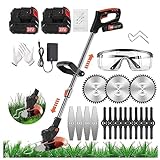 Weed Wacker 24V Weed Eater Brush Cutter, Electric Weed Eater Cordless stringles with 2 Batteries, 1 Charger, 3 Types Blades, Weed Wacker Battery Powered, Lightweight Battery Weed Eater