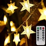 Homeleo Warm White 50 Led Star Fairy Lights with Remote Control, Battery Powered Five-Pointed Star String Lights
