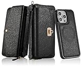 LITOU Compatible for iPhone 14 Plus Phone Case Wallet for Women Detachable Magnetic Phone Case Support Wireless Charging,RFID Blocking Card Holder,Crossbody Strap Wristlet Case.Black