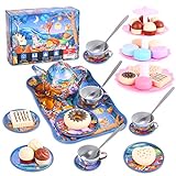 SIVEIS Kids Tea Set for Girls Boys,36pcs Tea Party Set for Kids,Tin Teapot & Cup Set of Cartoon Animal Pattern,Pretend Afternoon Tea Time Toys for 3-8 Age Girls Boys with Dessert Tower and Play Food