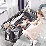 ADOVEL Baby Bassinet Bedside Crib, Pack and Play with Mattress, Diaper Changer and Playards from Newborn to Toddles