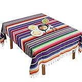 Hxezoc 59 x 84 Inch Mexican Blanket Striped Tablecloth Large Square Fringe Cotton Mexican Serape Tablecloth for Mexican Party Wedding Decorations Outdoor Table Cover (Purple)