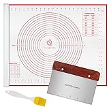 SiliQueen Silicone Pastry Baking Mat with Measurements Extra a Brush and a Dough Scraper- 27.5” x 20” Heat Resistant, BPA Free, Non-Stick Non-Slip Pastry Mat for Rolling Dough, Easy to Clean, Red