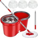 Spin Mop and Bucket with Wringer Set，Mop and Bucket Set for Floor Cleaning with 3 Mop Refills 61 inches Telescoping Mop Rod for Office and Home use