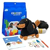Nikolle Crochet Kit for Beginners with Step-by-Step Video Tutorials Crochet Animal Kit Crochet Starter Kits for Adults Kids - Dachshund(Black)