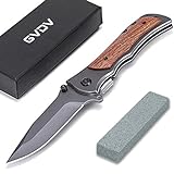 GVDV Pocket Folding Knife with 7CR17 Stainless Steel, Tactical Knife for Camping Hunting Hiking, 3.4' Titanium Coated Blade, Safety Liner-Lock, Belt Clip, Grey