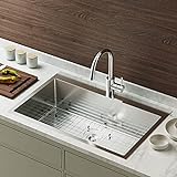 Bonnlo 32 Inch Kitchen Sink Drop-in with Sink Protector 18 Gauge, Workstation Sink, Stainless Steel Single Bowl Top mount Farmhouse Kitchen Sinks for RV, Travel Trailer, Garage, 32x22x9