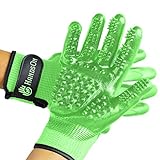 H HANDSON Pet Grooming Gloves - Patented #1 Ranked, Award Winning Shedding, Bathing, & Hair Remover Gloves - Gentle Brush for Cats, Dogs, and Horses (Mono Green, Junior)