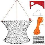 A1FISHER Double Ring Crab Trap Steel Ring Crab Net 24' Top Ring, 20' Bottom Ring with 50' Rope, Bait Bag, Bait Clip, Crab Gauge Measure Kit for Crabbing Dungeness, Rock and Blue Crab