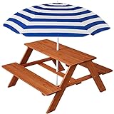 Best Choice Products Kids Wooden Picnic Table, Outdoor Activity & Dining Table w/Adjustable Collapsible Umbrella, Built-in Seats - Navy Blue