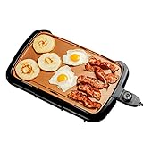 OVENTE Electric Griddle with 16 x 10 Inch Flat Non-Stick Cooking Surface, Adjustable Thermostat, Essential Indoor Grill for Instant Breakfast Pancakes Burgers Eggs, Copper GD1610CO