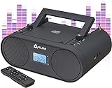 KLIM Boombox B4 CD Player Portable Audio System - New 2023 - AM/FM Radio with CD Player MP3 Bluetooth AUX USB - Wired & Wireless Mode Rechargeable Battery - Remote Control Autosleep Digital EQ