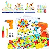 HAPTIME STEM Learning Toys, Construction Engineering Building Block Games with Toy Drill & Screw Driver Tool Set (237 Drill Puzzles)