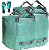 Professional 3-Pack 106 Gallons Lawn Garden Bags (D31, H31 inches) Reusable Yard Leaf Waste Bags with Coated Gardening Gloves - Storage Bag,Patio Bag,Laundry Container,Trash Can with 4 Handles