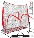 Bearwill Baseball Net, 7x7ft Baseball Softball Practice Net with Large Ball Collection System, Pitching Net with Batting Tee, 2 Strike Zone, Carry Bag, Baseball Nets for Batting Pitching Hitting