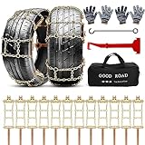 Datanly Snow Chains Adjustable Tire Chains for SUV Truck Pickup, Quick Fit Easy Installation Tire Chains, Thickened Car Anti Skid Tire Chains (12 Pack,Tire Width 165-215 mm)